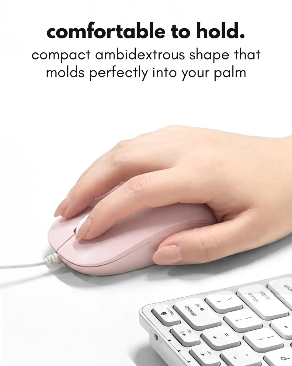 Macally Wired Mouse for Mac and PC - Dual USB C + A - Ambidextrous 3 Button, 1200 DPI, Pink | Simple, Reliable Control - view 4