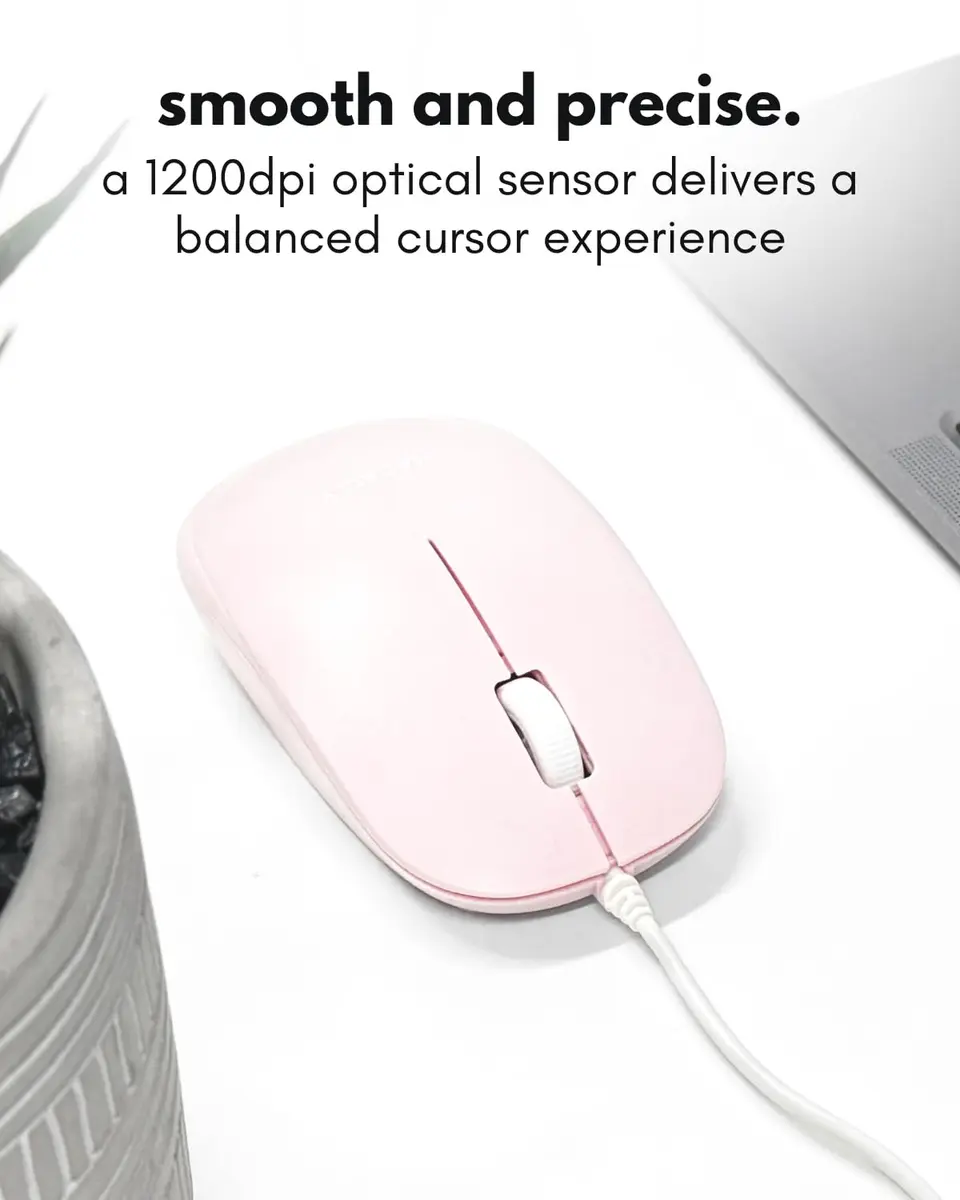 Macally Wired Mouse for Mac and PC - Dual USB C + A - Ambidextrous 3 Button, 1200 DPI, Pink | Simple, Reliable Control - view 5