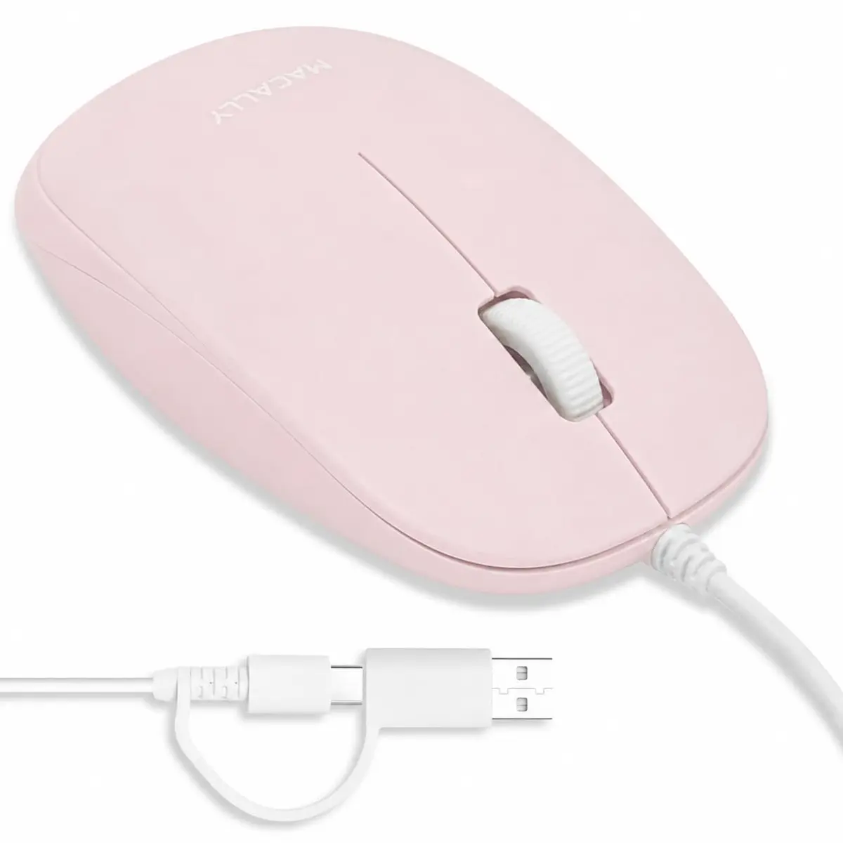 Macally Wired Mouse for Mac and PC - Dual USB C + A - Ambidextrous 3 Button, 1200 DPI, Pink | Simple, Reliable Control - main product image