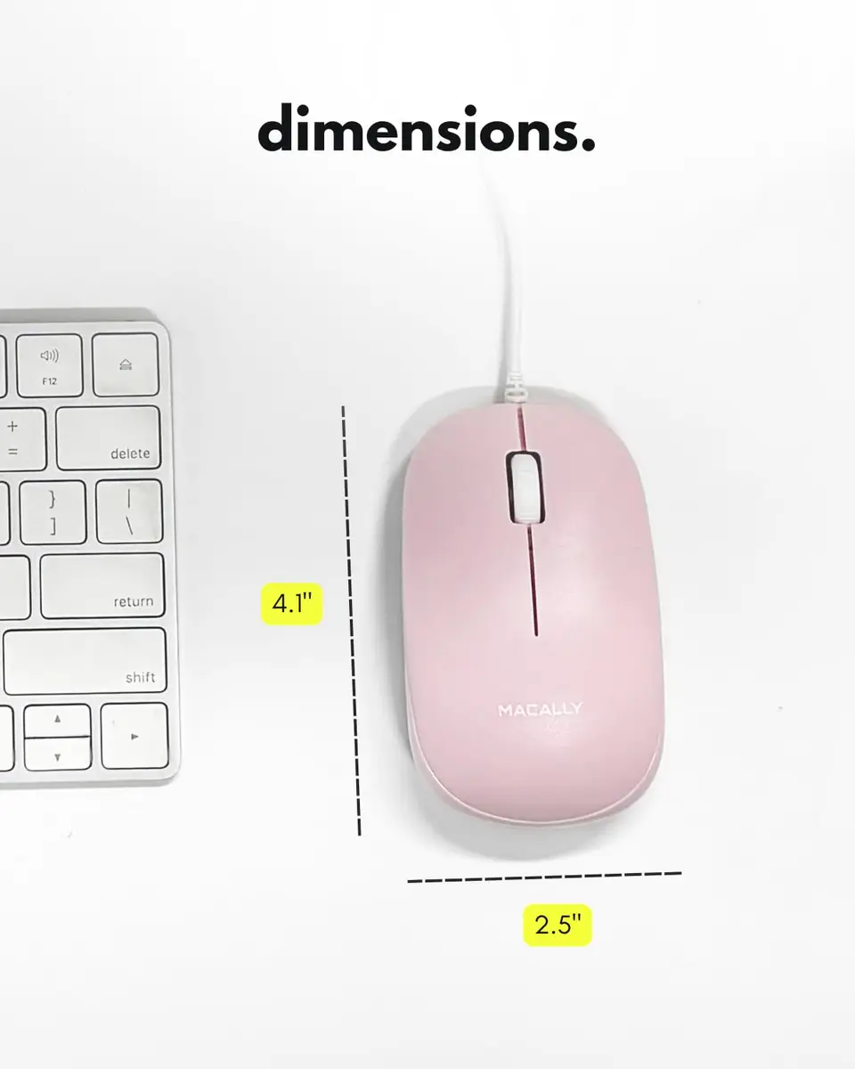 Macally Wired Mouse for Mac and PC - Dual USB C + A - Ambidextrous 3 Button, 1200 DPI, Pink | Simple, Reliable Control - view 7