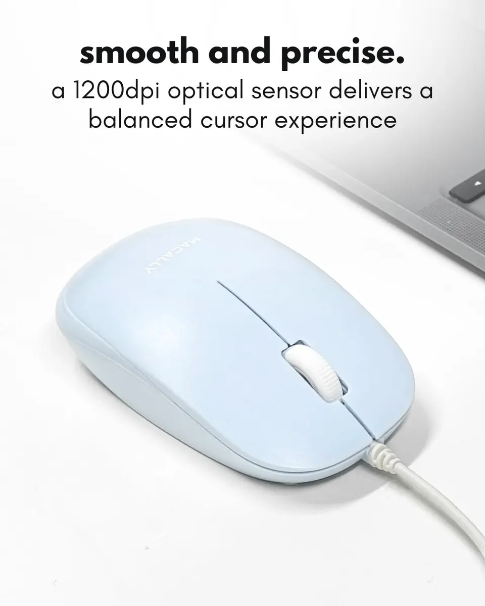 Macally Wired Mouse for Mac and PC - Dual USB C + A Plug - Ambidextrous 3 Button, 1200 DPI, Blue - view 5
