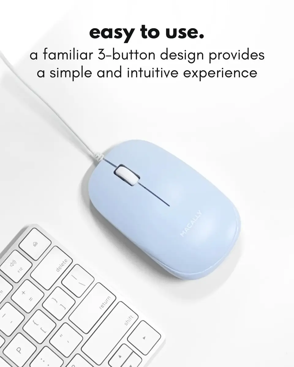 Macally Wired Mouse for Mac and PC - Dual USB C + A Plug - Ambidextrous 3 Button, 1200 DPI, Blue - view 2