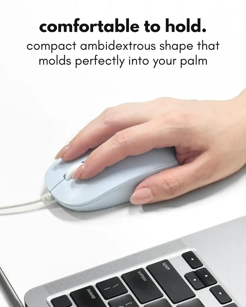 Macally Wired Mouse for Mac and PC - Dual USB C + A Plug - Ambidextrous 3 Button, 1200 DPI, Blue - view 4