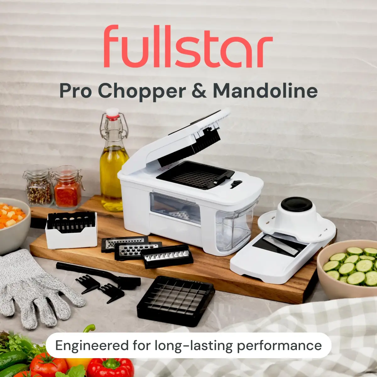 Fullstar Pro XL Vegetable Chopper & Mandoline Slicer with Catch Tray, 1.8L Container | 8 Interchangeable Stainless Steel Blades - view 2
