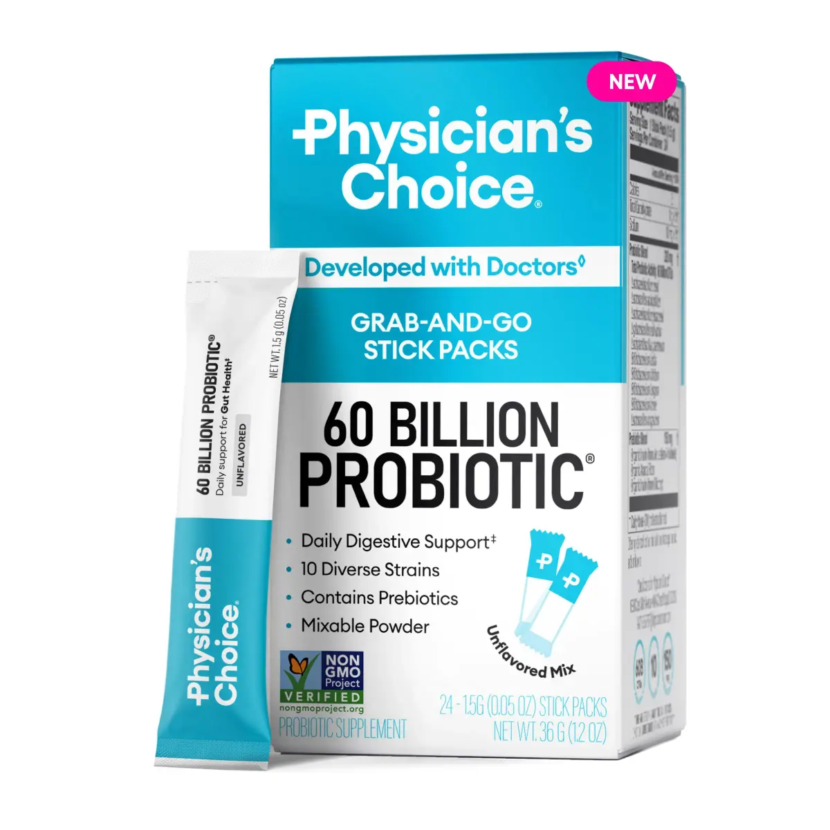 Physician's Choice 60 Billion CFU Probiotic Stick Packs 24CT | Supports Digestive & Gut Health - main product image