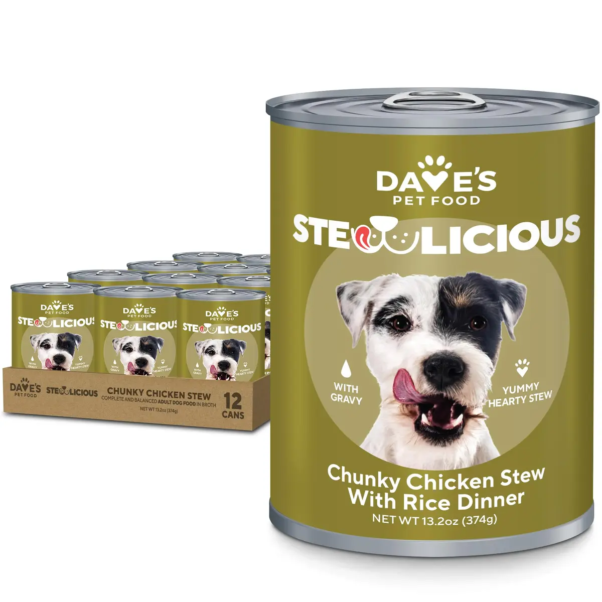 Dave's Pet Food Wet Canned Dog Food, Chunky Chicken Stew in Gravy, 13.2oz | Supports digestion & immune health - main product image