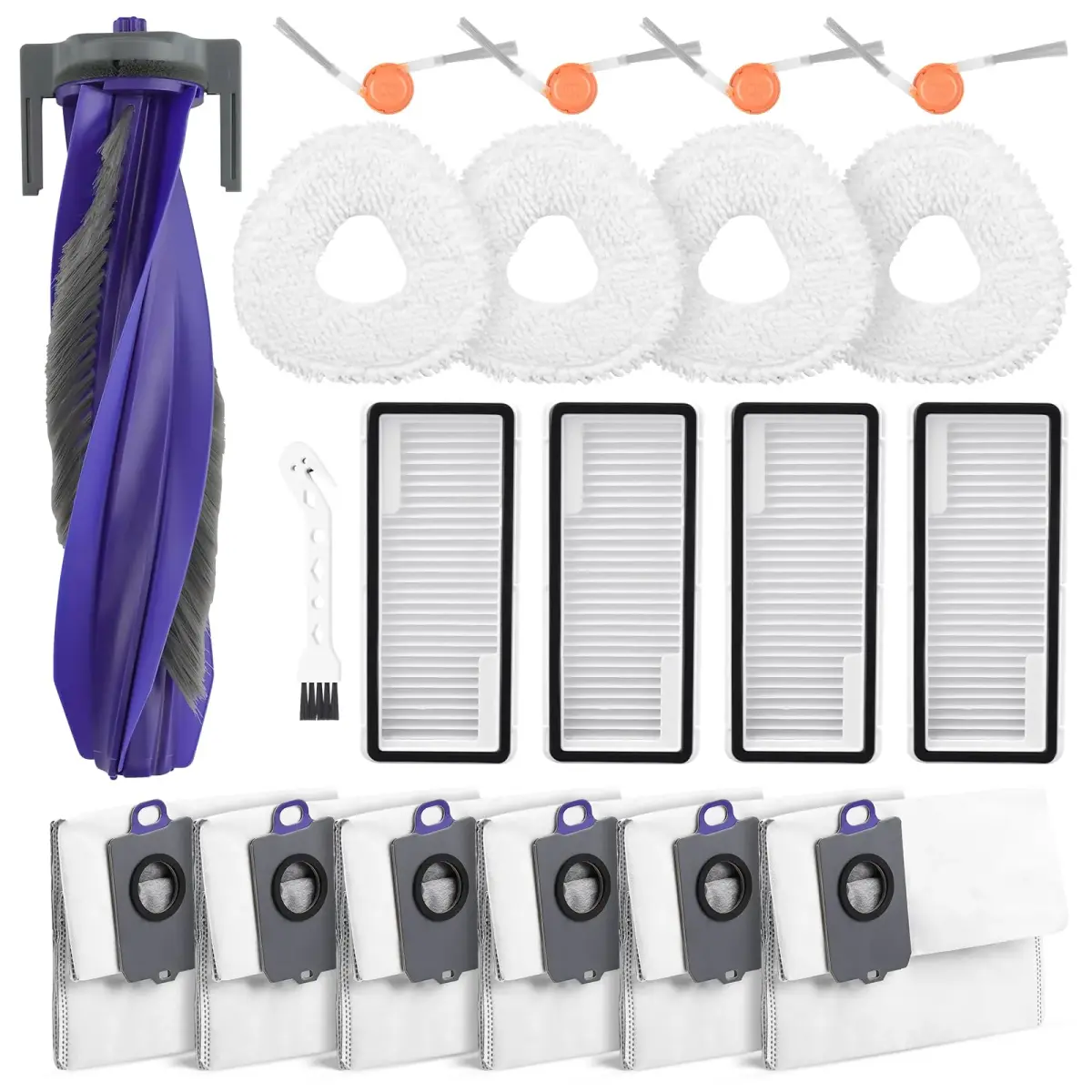 BTRSOLUS Robot Vacuum Accessories Kit for NARWAL Freo X10 Pro | 20 Pcs: 1 Main Brush, 6 Dust Bags, 4 Hepa Filters, 4 Mop Pads, 4 Side Brushes, 1 Clean Tool - main product image