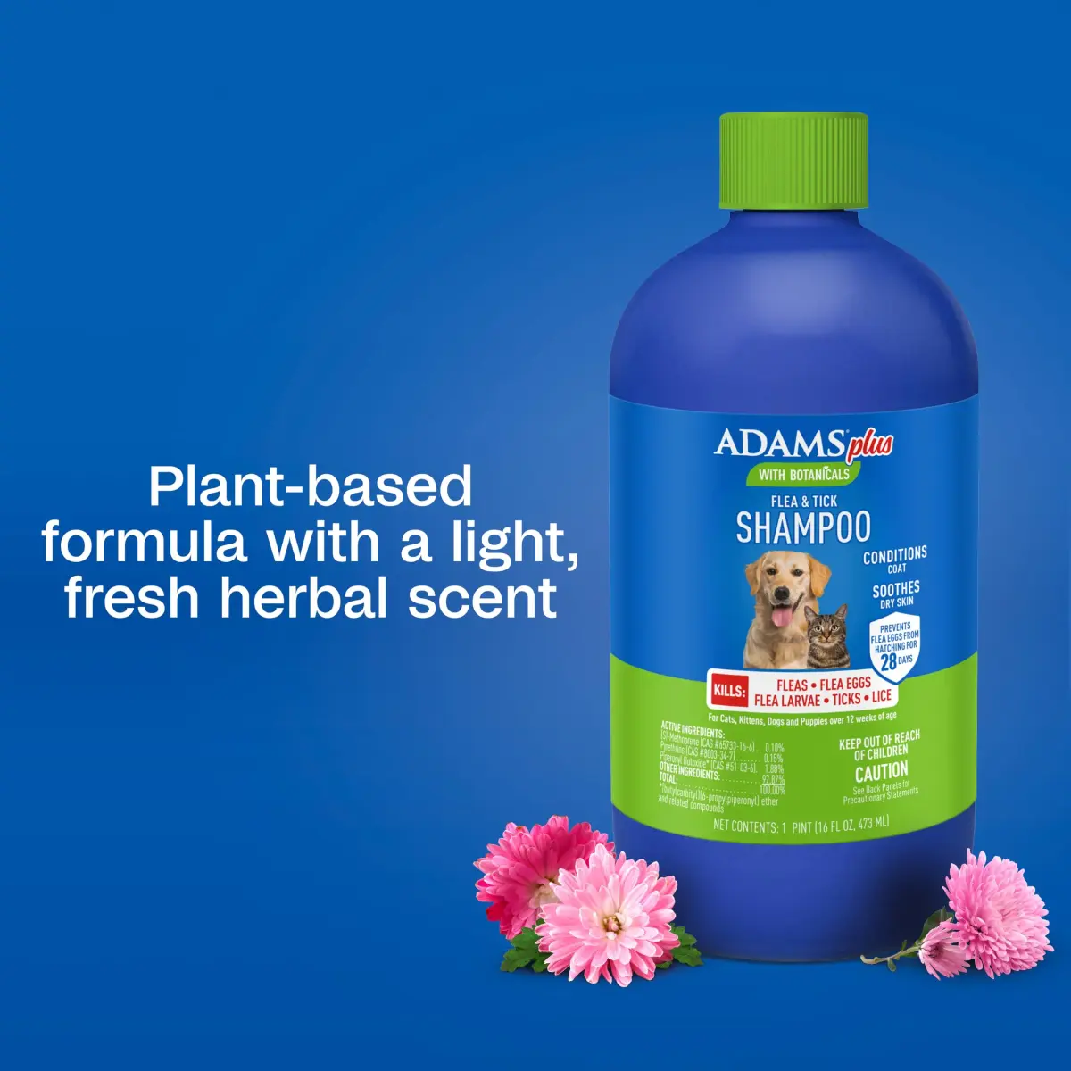 ADAMS Plus Botanicals Flea & Tick Shampoo with Precor for Dogs, Cats, Puppies & Kittens 473ml (16 Ounces) | Gentle, Plant-Based Formula for Sensitive Skin - view 5