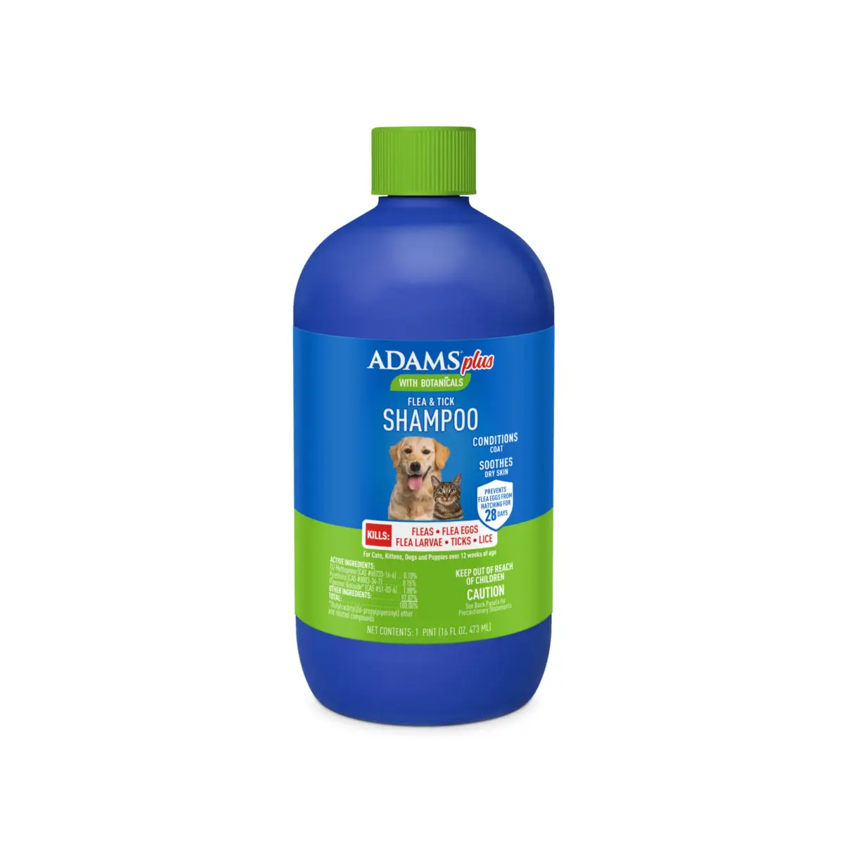 ADAMS Plus Botanicals Flea & Tick Shampoo with Precor for Dogs, Cats, Puppies & Kittens 473ml (16 Ounces) | Gentle, Plant-Based Formula for Sensitive Skin - main product image