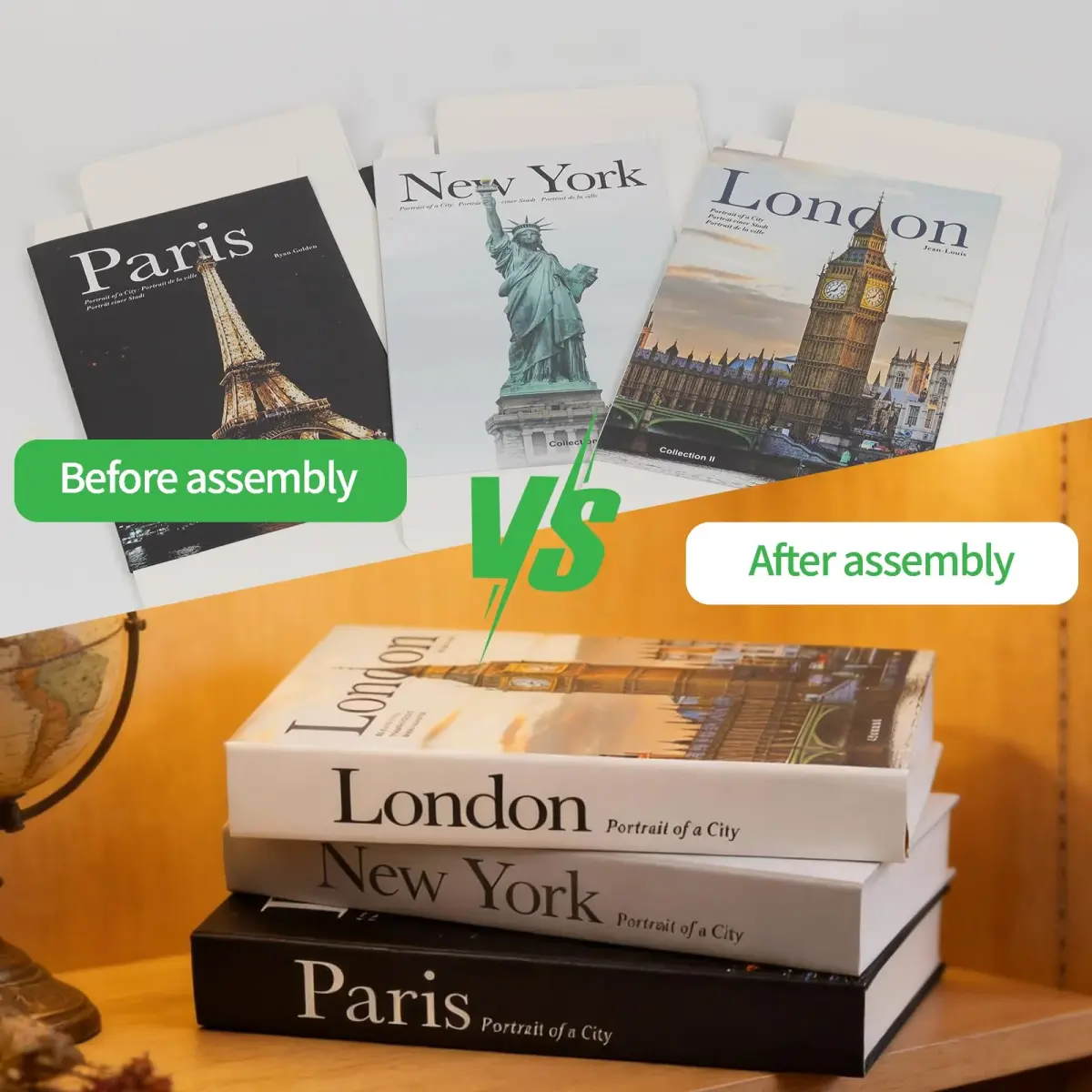 YOYMJBY Faux Decorative Books Set of 3 | Paris London New York Aesthetic Decor for Coffee Tables & Shelves - view 6