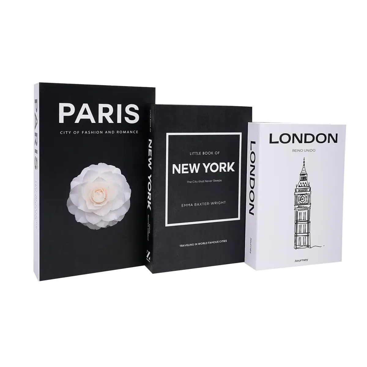 YOYMJBY Faux Decorative Books for Home Decor Set of 3 | Aesthetic Coffee Table Books for Shelf Accessories (3-Mix-Paris Newyork London) - main product image