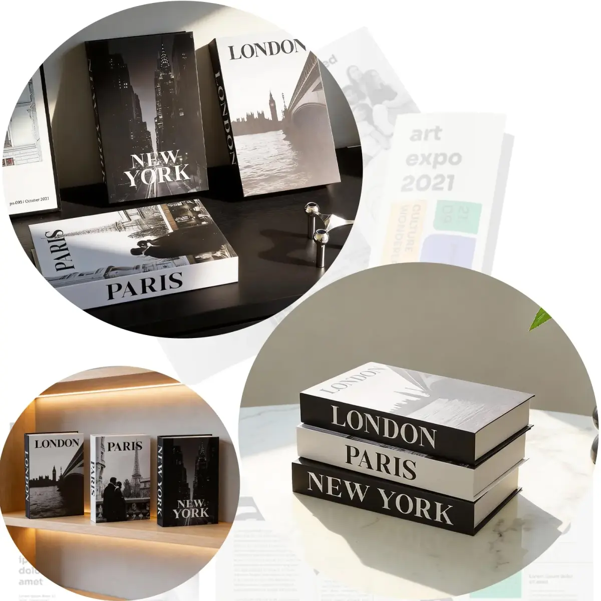YOYMJBY Faux Decorative Books Set 3-Paris London Newyork Kiss | Aesthetic Home Decor for Coffee Tables & Shelves - view 6