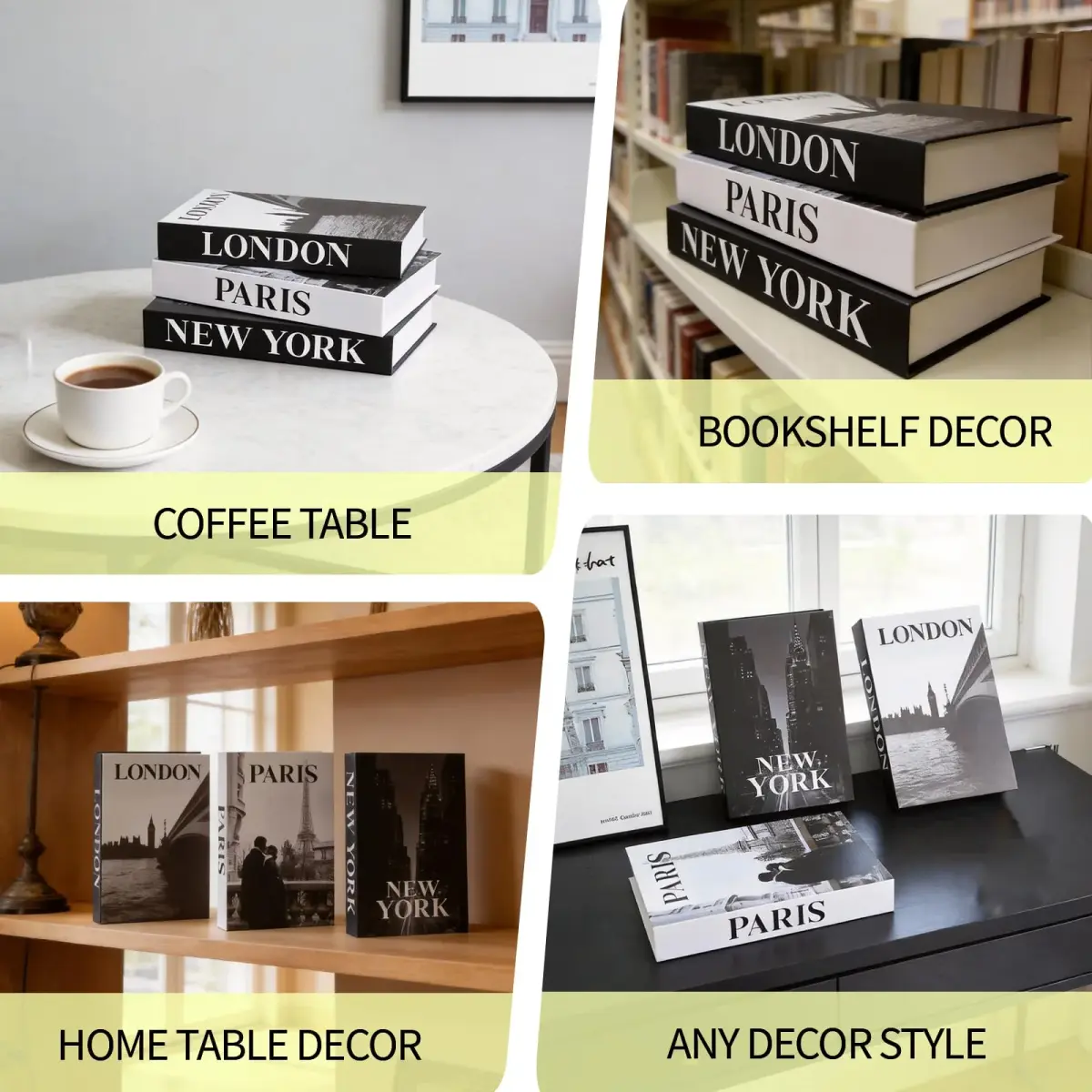 YOYMJBY Faux Decorative Books Set 3-Paris London Newyork Kiss | Aesthetic Home Decor for Coffee Tables & Shelves - view 7