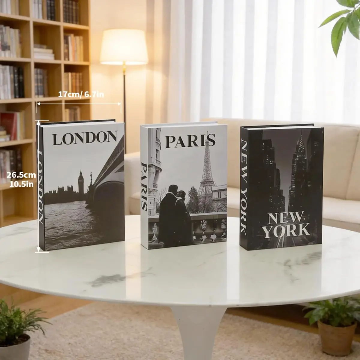 YOYMJBY Faux Decorative Books Set 3-Paris London Newyork Kiss | Aesthetic Home Decor for Coffee Tables & Shelves - view 8