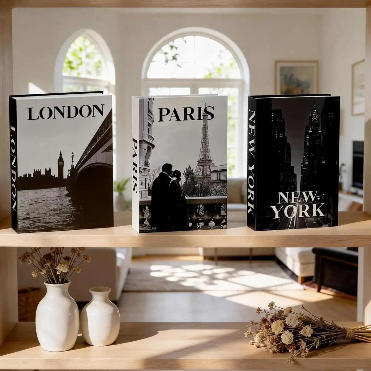 YOYMJBY Faux Decorative Books Set 3-Paris London Newyork Kiss | Aesthetic Home Decor for Coffee Tables & Shelves - view 4