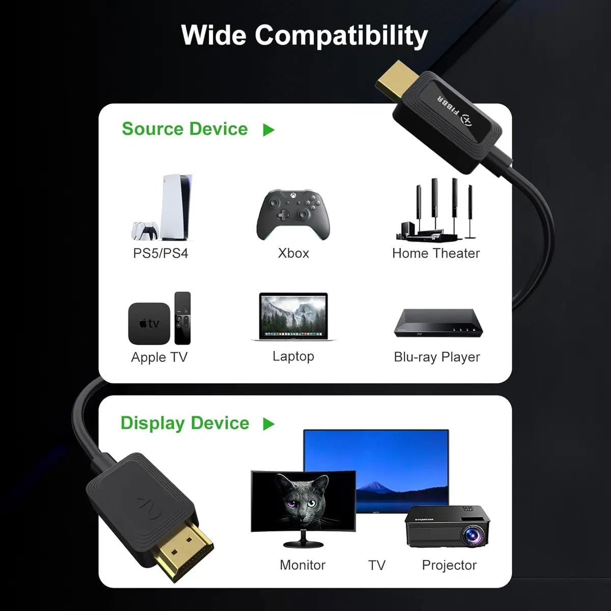 FIBBR Fiber Optic HDMI 2.1 Cable 5m (16.5ft) 48Gbps 8K@60Hz 4K@120Hz VRR ALLM | Zero Signal Loss Long Distance Transmission - view 9
