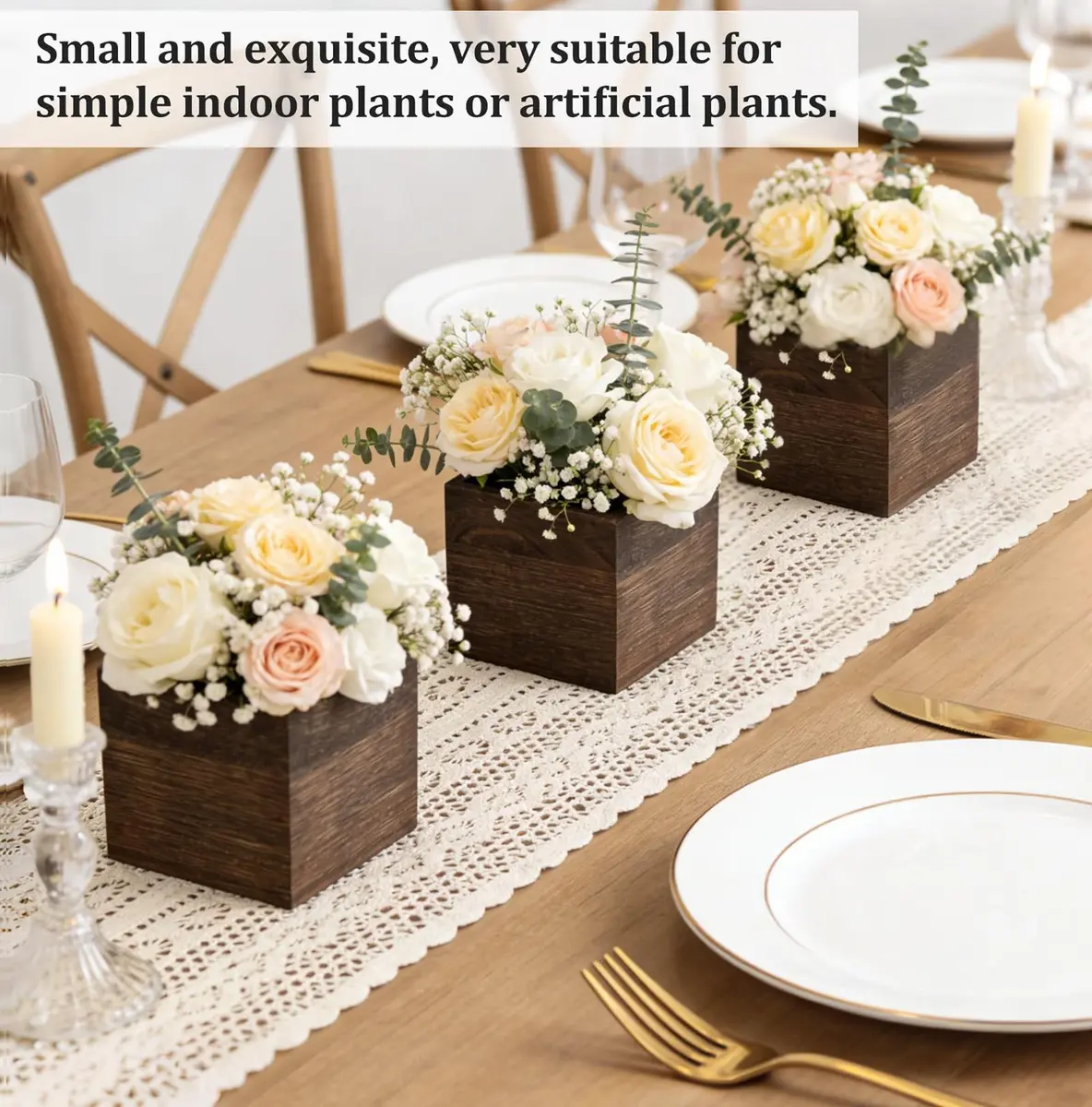Dahey Small Wall Hanging Planters 3 Pack 4 Inch Wood Pot with Plastic Liner | Rustic Wall Decor for Indoor & Outdoor - view 7