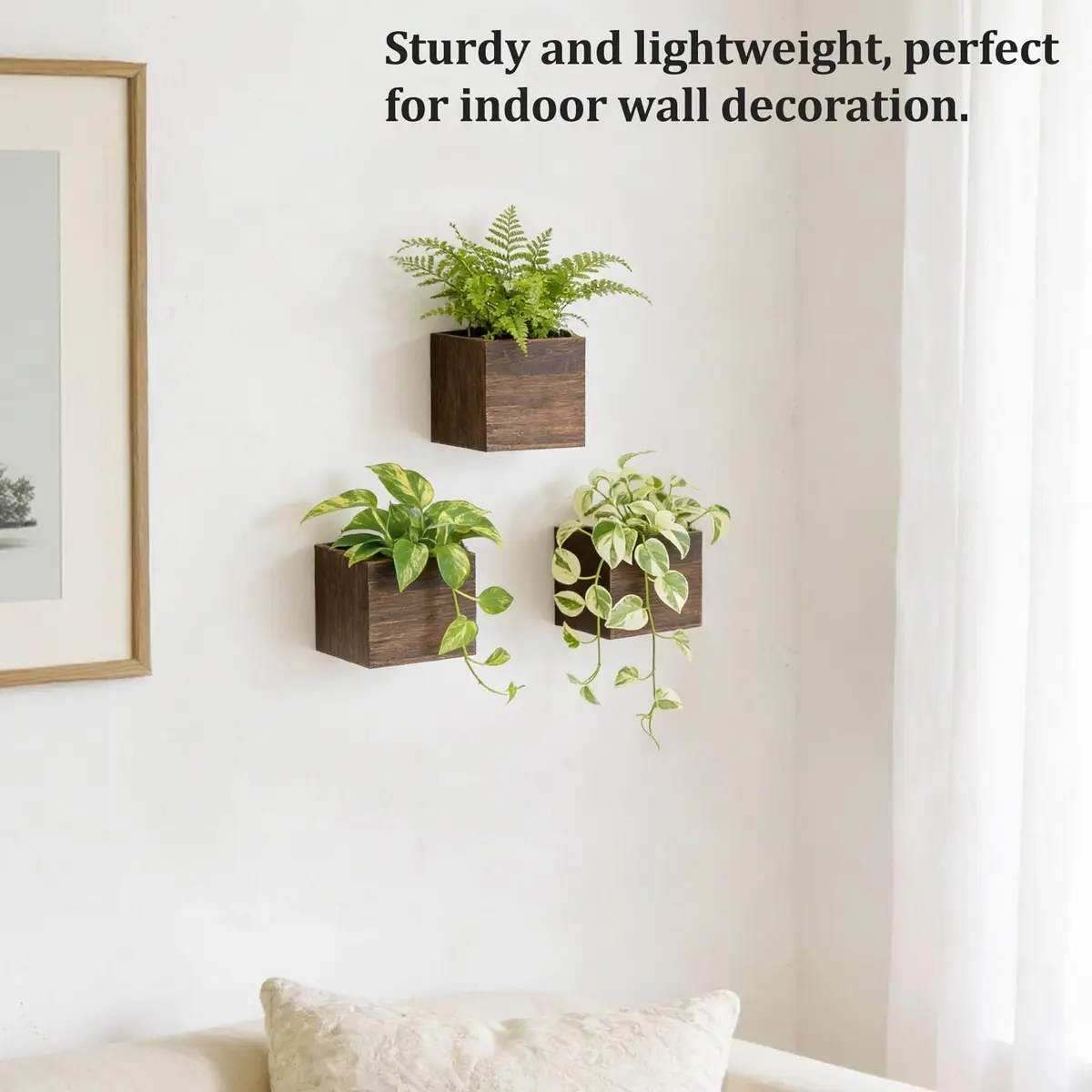Dahey Small Wall Hanging Planters 3 Pack 4 Inch Wood Pot with Plastic Liner | Rustic Wall Decor for Indoor & Outdoor - view 2