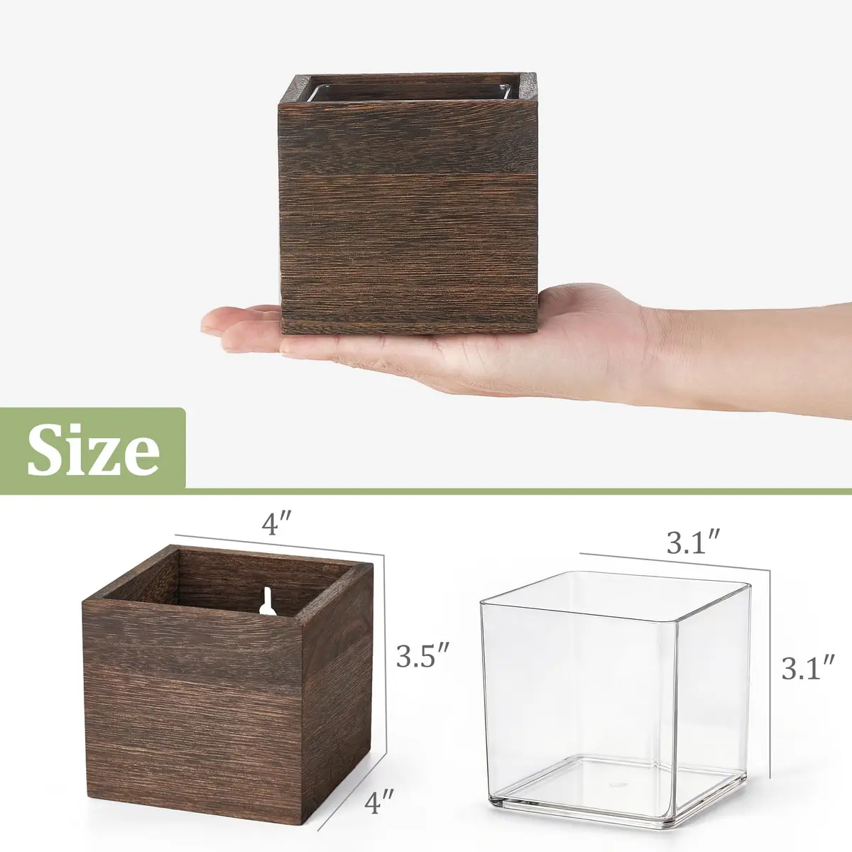 Dahey Small Wall Hanging Planters 3 Pack 4 Inch Wood Pot with Plastic Liner | Rustic Wall Decor for Indoor & Outdoor - view 3