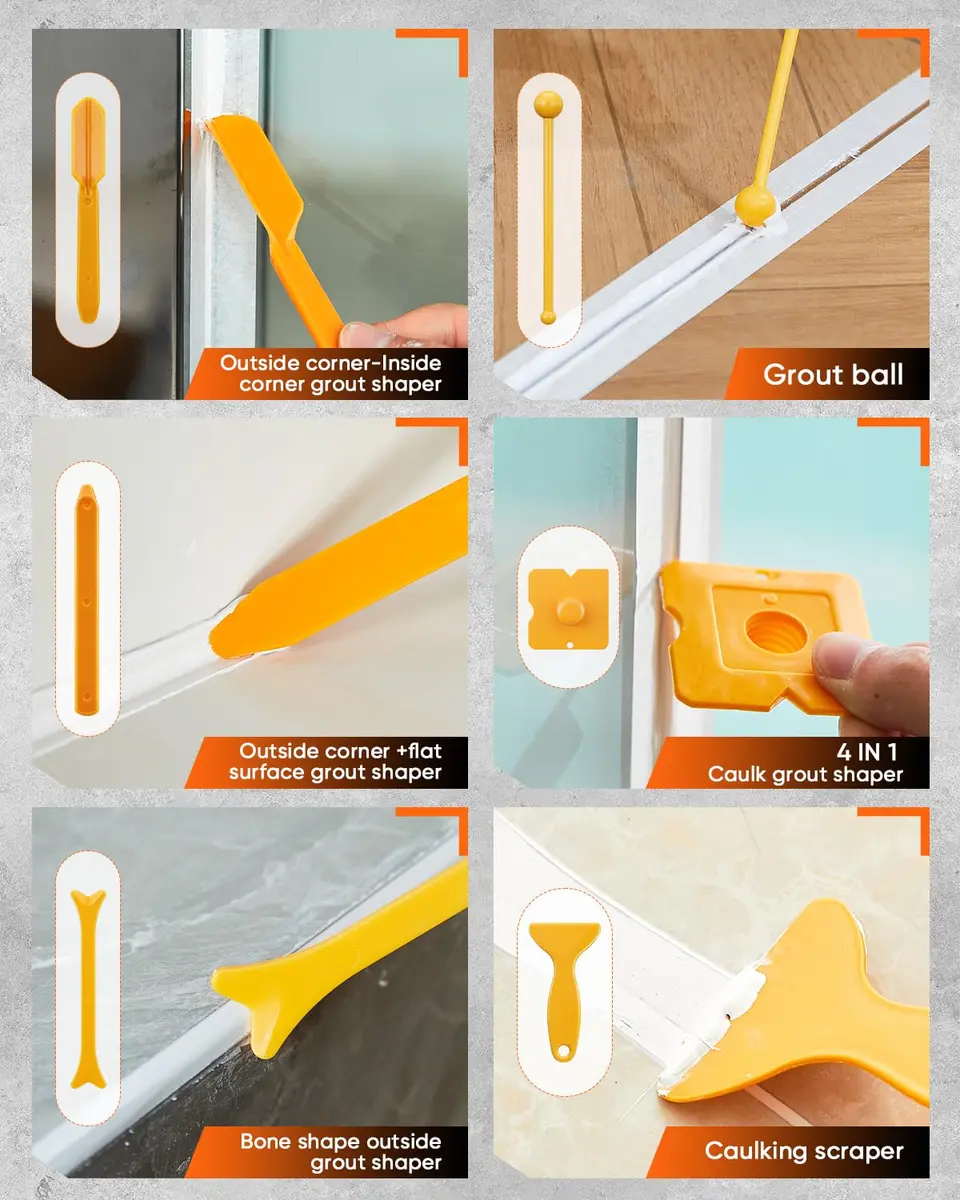Saker Caulk Gun Kit, Manual Caulking Gun with 11-in-1 Caulking Tool Set, Silicone Sealant Finishing Tools, Grout Scrapers & Shapers with Masking Tape for Bathroom, Kitchen, Window & Home Repair | Heavy-Duty, Dripless, 10oz Cartridge - view 6