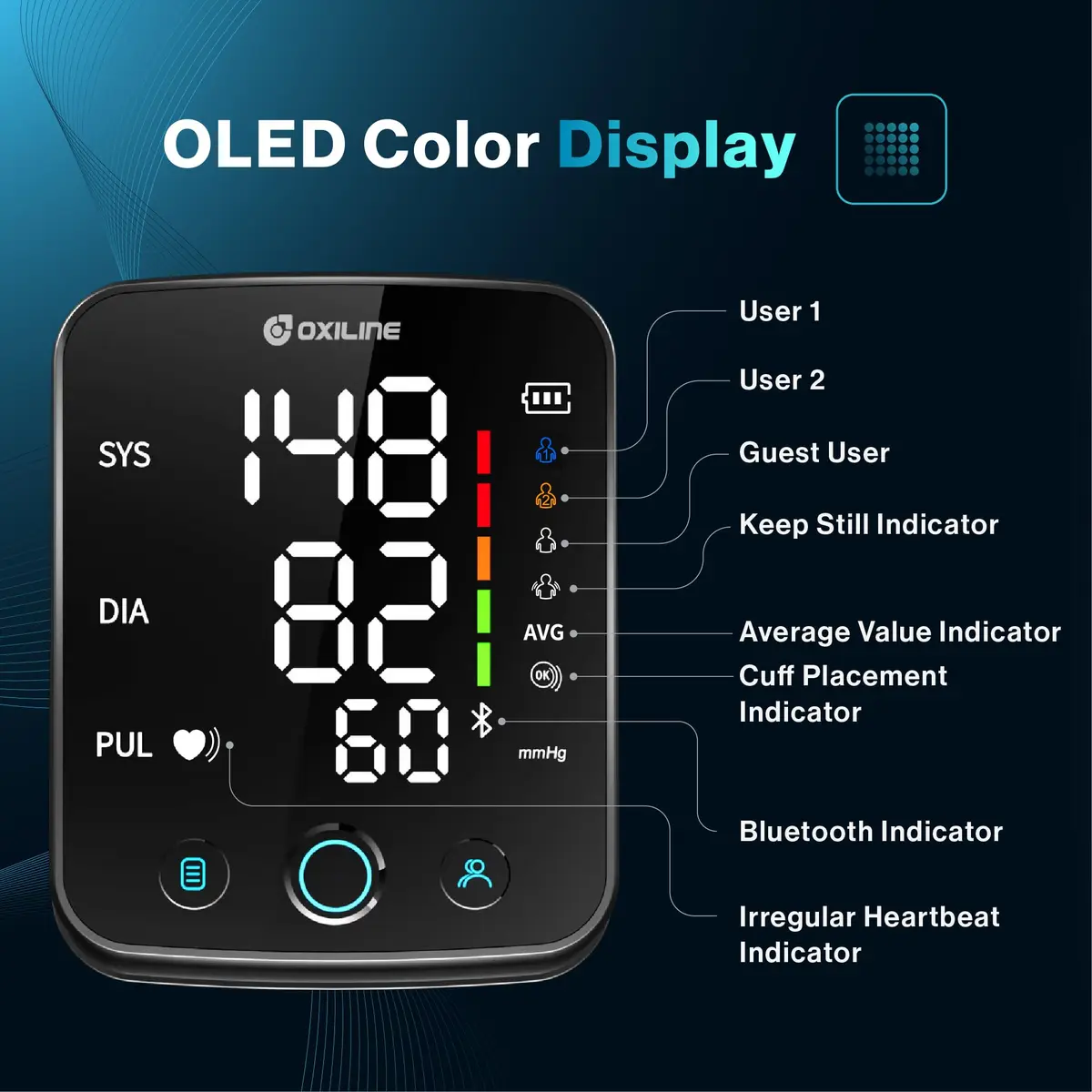 Oxiline Pressure XS Pro Bluetooth Blood Pressure Monitor, Upper Arm Cuff 22–42 cm, Accurate Digital Systolic/Diastolic, Large Display, Mobile App Compatible (1 Unit) - view 5