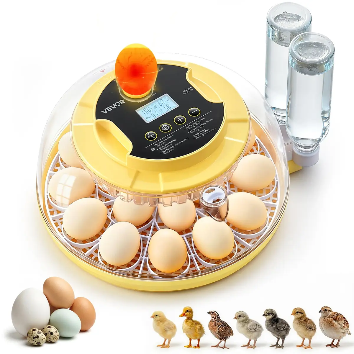 VEVOR 18-Egg Incubator Automatic Poultry Egg Turner with LED Candler | 360° Air Circulation & Humidity Control - main product image