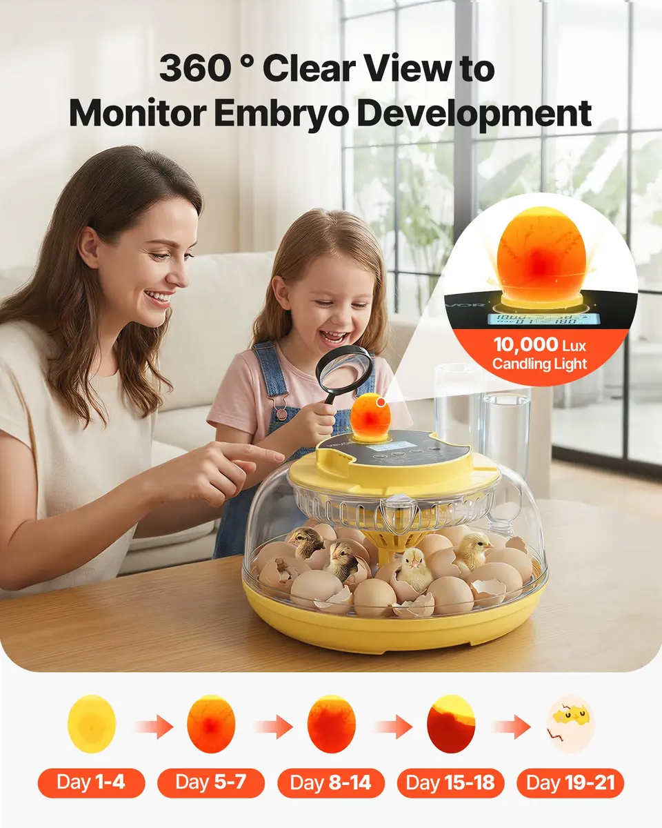 VEVOR 18-Egg Incubator Automatic Poultry Egg Turner with LED Candler | 360° Air Circulation & Humidity Control - view 5