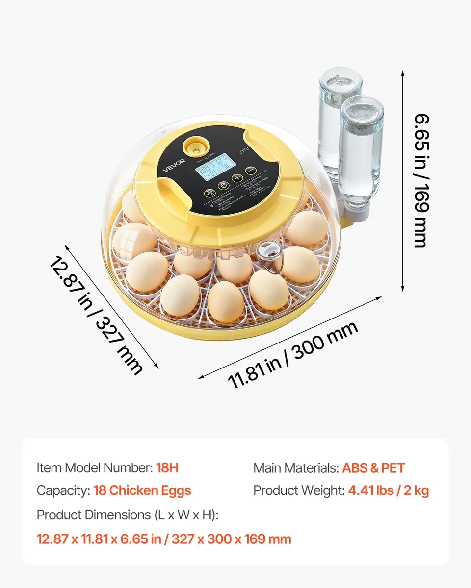 VEVOR 18-Egg Incubator Automatic Poultry Egg Turner with LED Candler | 360° Air Circulation & Humidity Control - view 7
