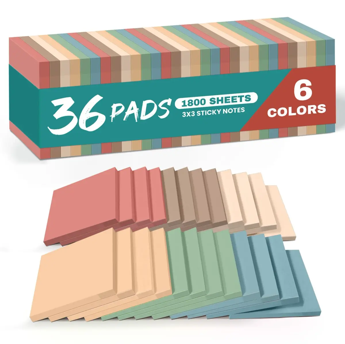 Taja Vintage Sticky Notes 3x3 Inch (7.6x7.6 cm) | 36 Pads Bulk Pack for Office, School, Home Organization - main product image