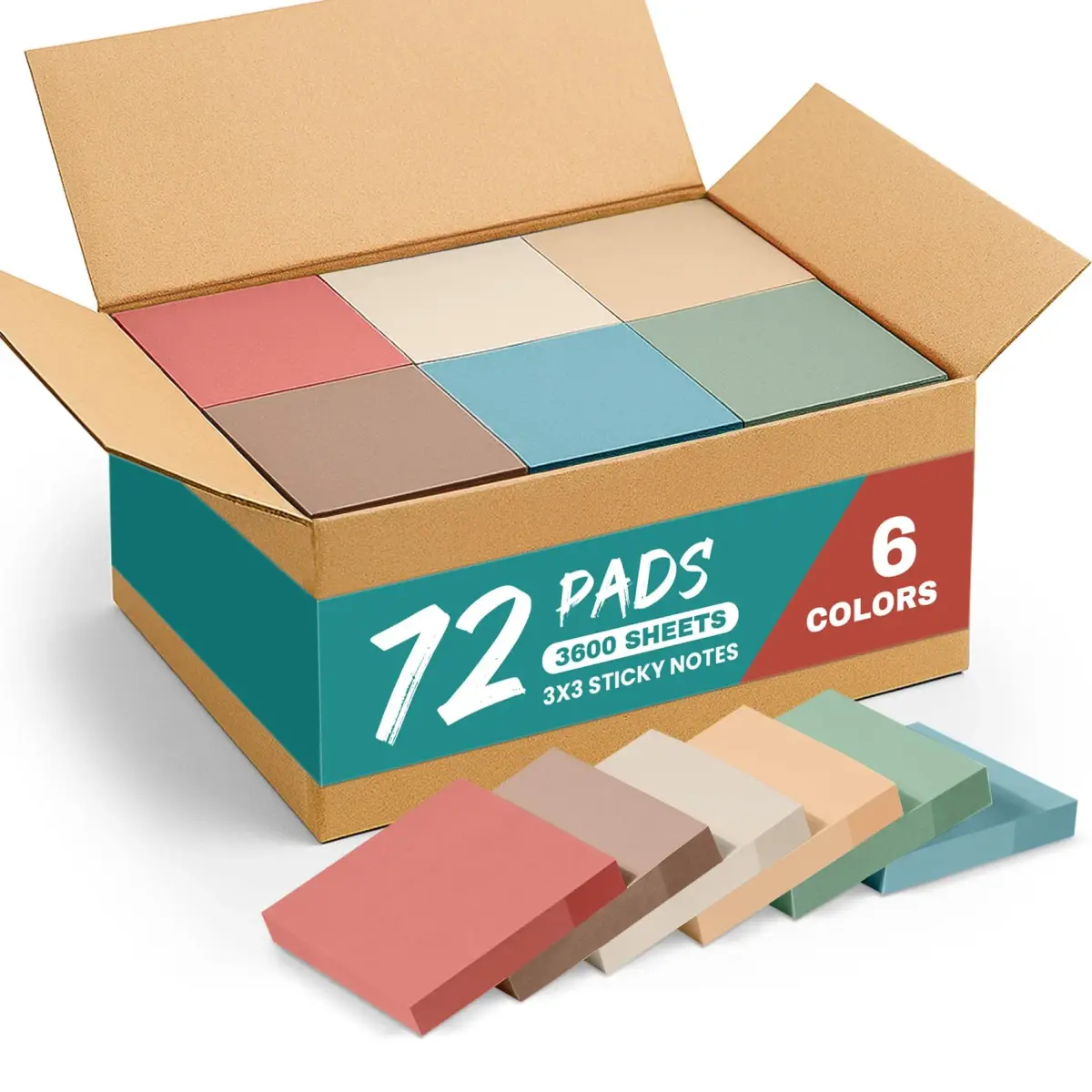 Taja Vintage Color Sticky Notes 72 Pads (7.6cm x 7.6cm / 3x3 Inch) | Bulk Pack for Office, School, Home - main product image