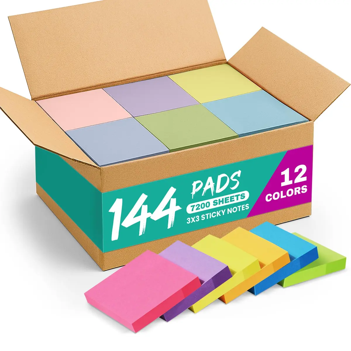 Taja 144-Pad Sticky Notes 3x3 Inches Bright Colors | 7200 Sheets Total for Organization - main product image