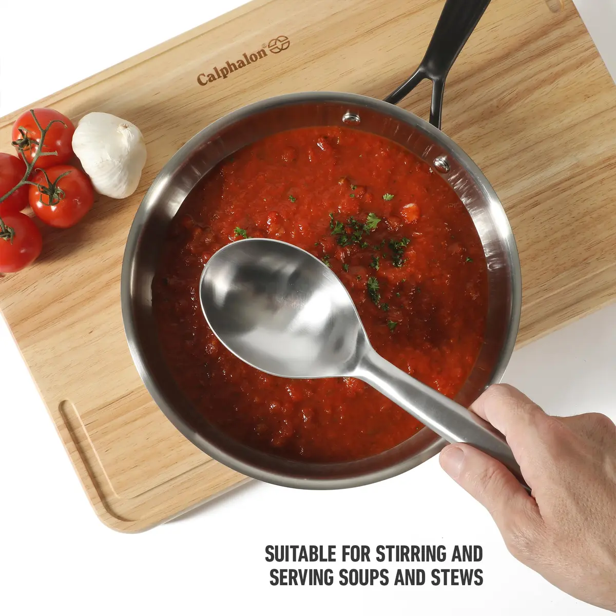 Calphalon Prime Stainless Steel Cooking Spoon | Stirring & Serving Utensil with Weighted Handle - view 4