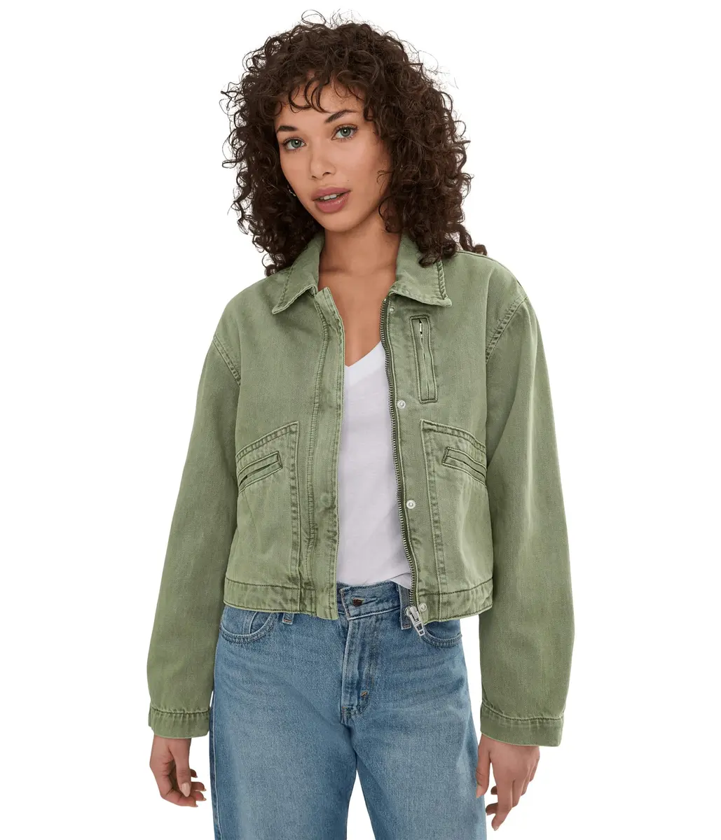BLANKNYC Vibe Check Jacket Green X-Small | Women's Twill Coat with Zipper & Pockets - main product image