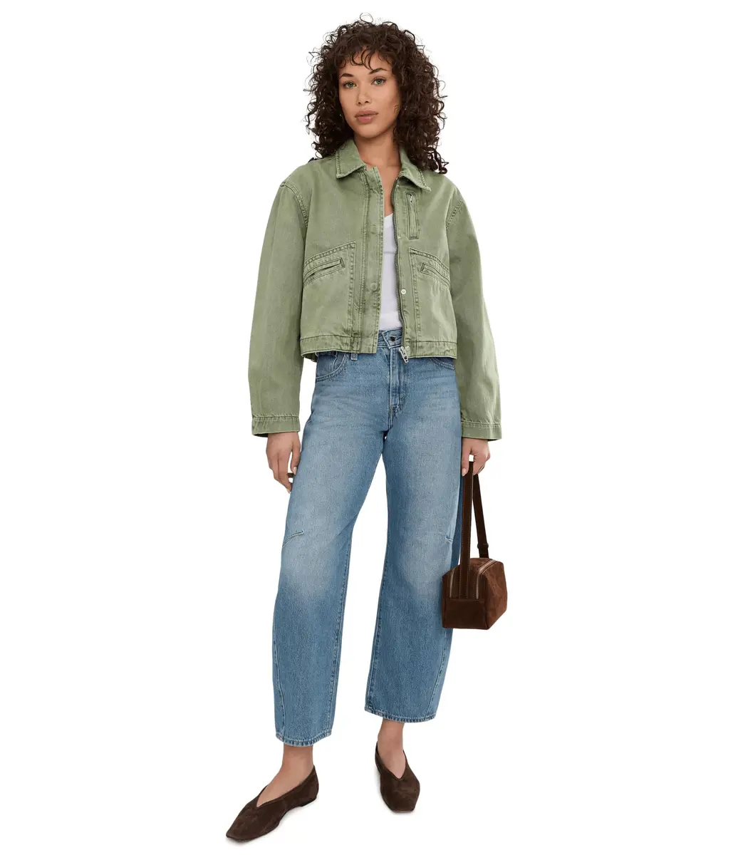 BLANKNYC Vibe Check Jacket Green X-Small | Women's Twill Coat with Zipper & Pockets - view 2