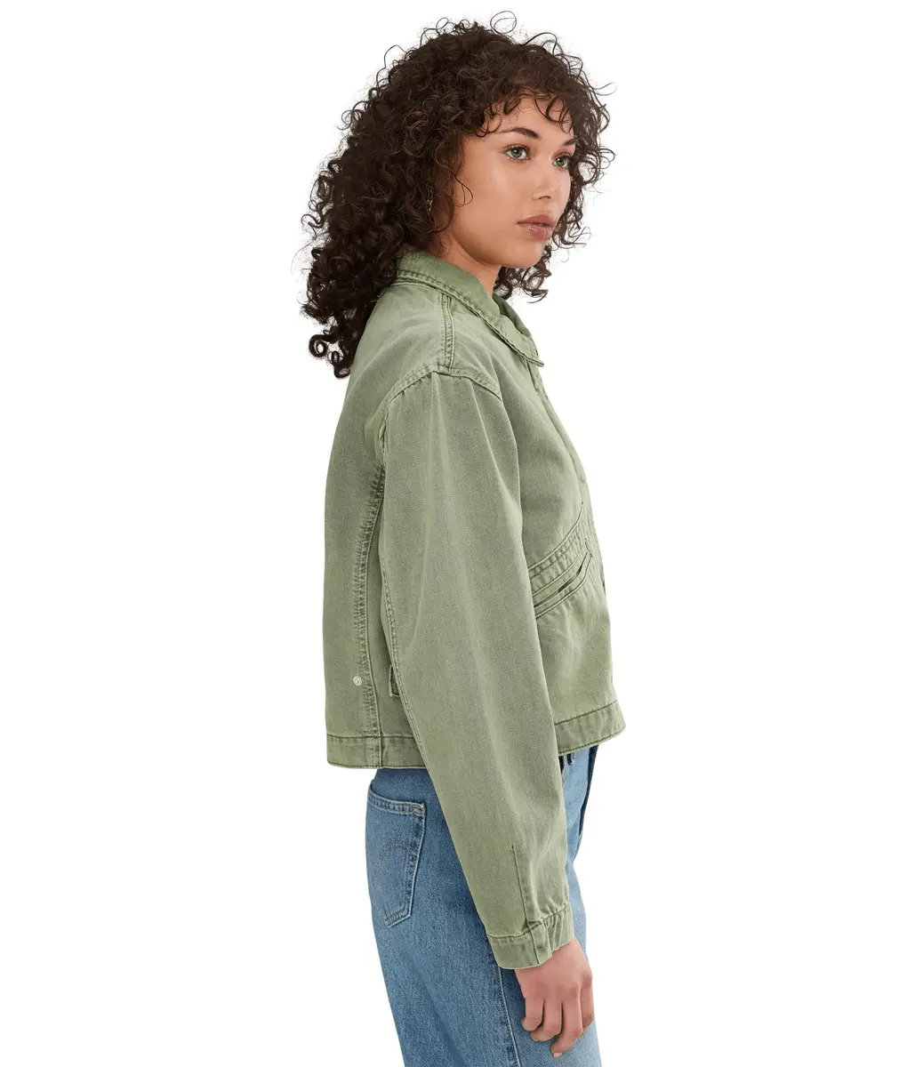 BLANKNYC Vibe Check Jacket Green X-Small | Women's Twill Coat with Zipper & Pockets - view 3