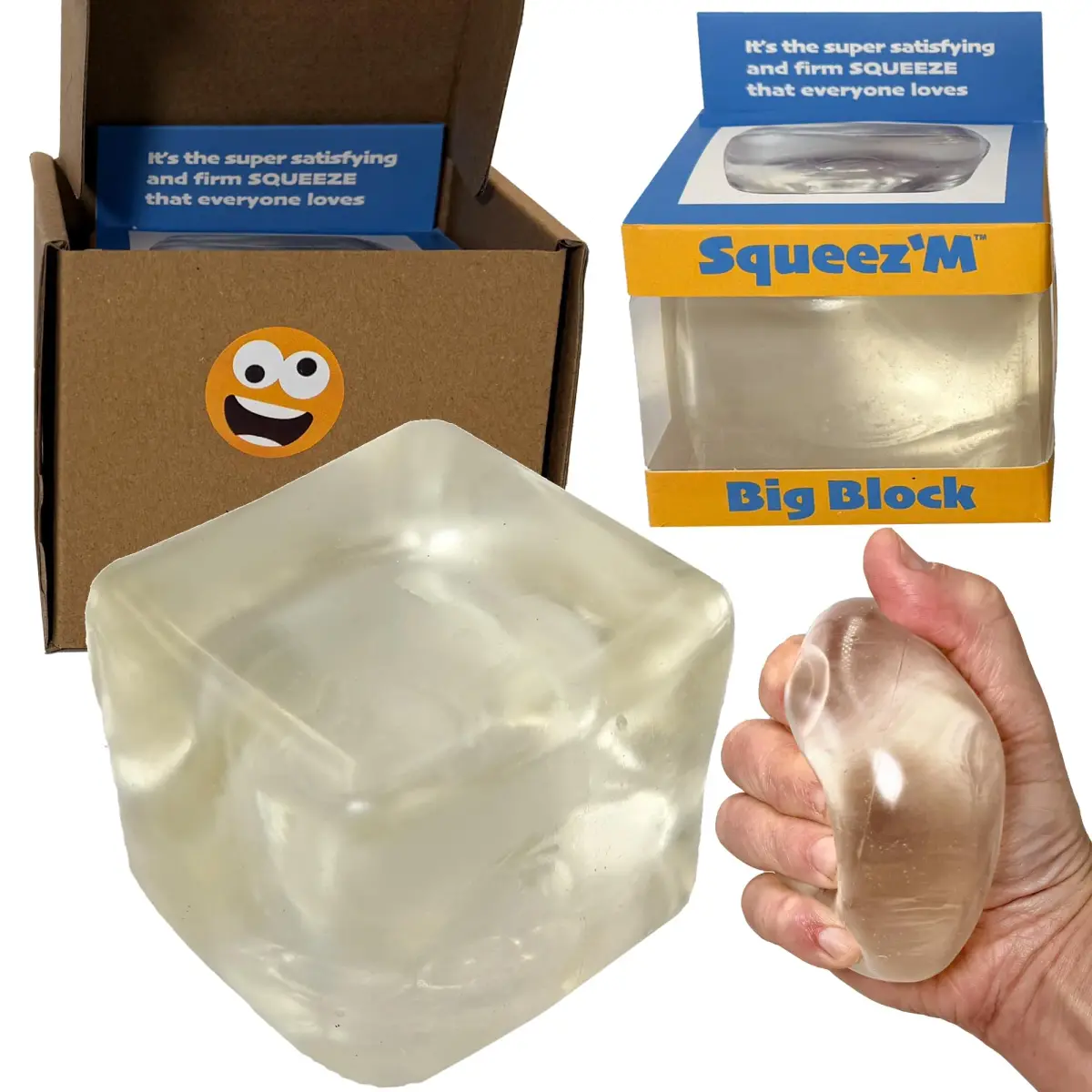 Squeez'M Big Block Premium Stress Cube, Glass, 8.89cm (3.5 inches) | ASTM Certified Non-Toxic Sensory Toy - main product image