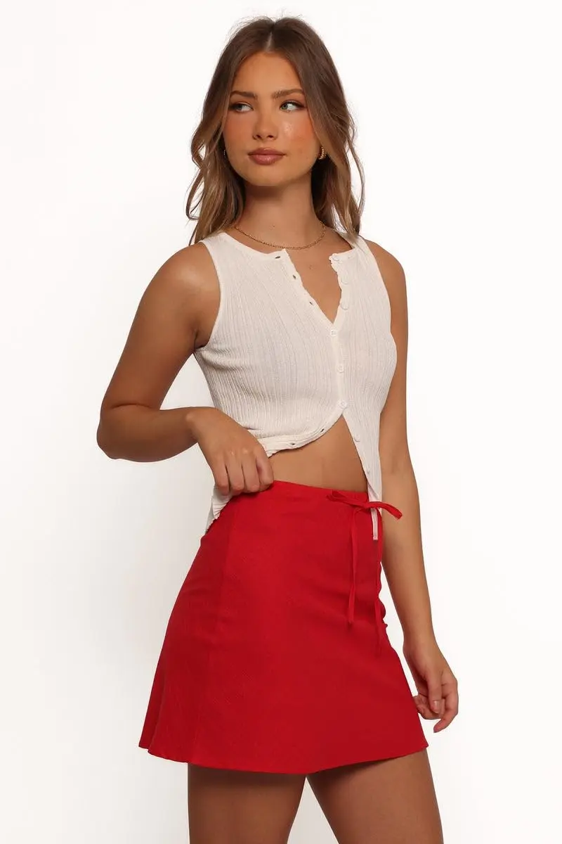SKIRT Sonni Linen Mini Skirt - Red XL | Breezy, Light Cotton, Flattering Fit - view 2