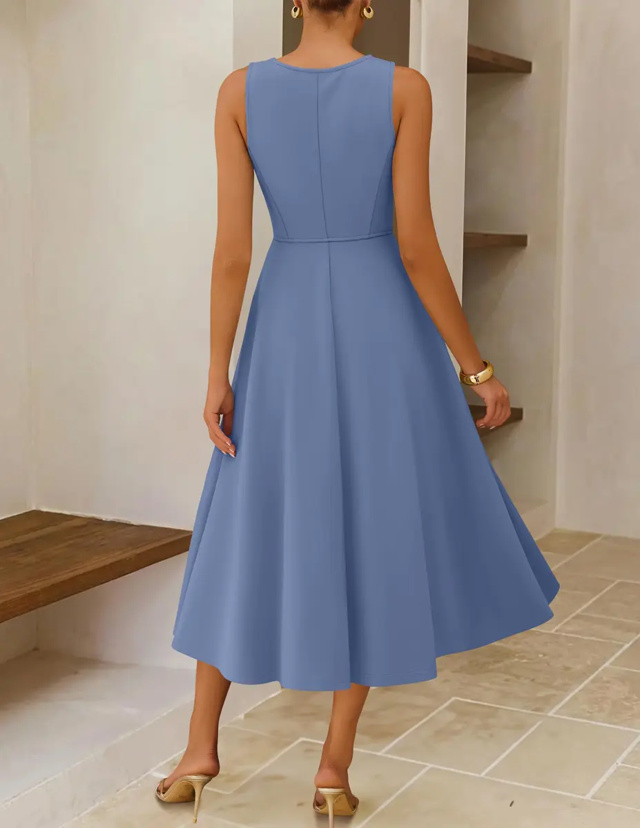 ZESICA Women's Sleeveless Flowy A Line Wedding Guest Midi Dress Dusty Blue | Elegant Summer Midi Dress for Women - view 5