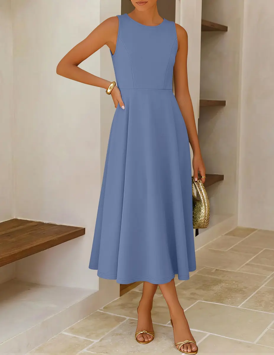 ZESICA Women's Sleeveless Flowy A Line Wedding Guest Midi Dress Dusty Blue | Elegant Summer Midi Dress for Women - view 7