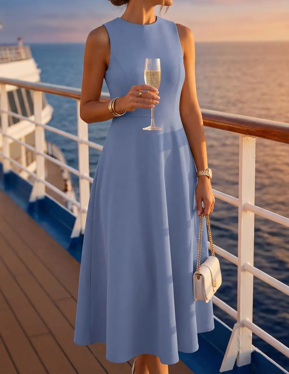 ZESICA Women's Sleeveless Flowy A Line Wedding Guest Midi Dress Dusty Blue | Elegant Summer Midi Dress for Women - view 8