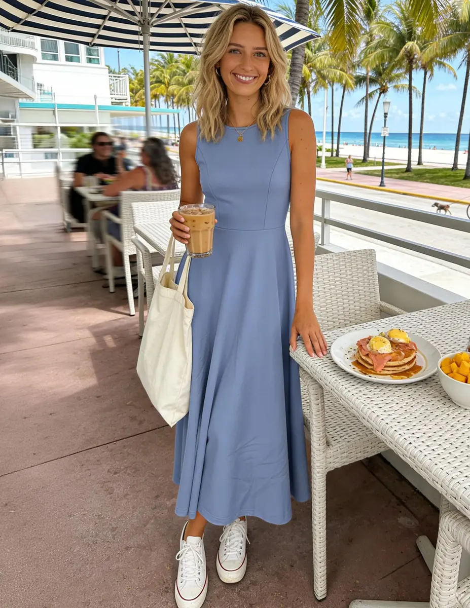 ZESICA Women's Sleeveless Flowy A Line Wedding Guest Midi Dress Dusty Blue | Elegant Summer Midi Dress for Women - view 2