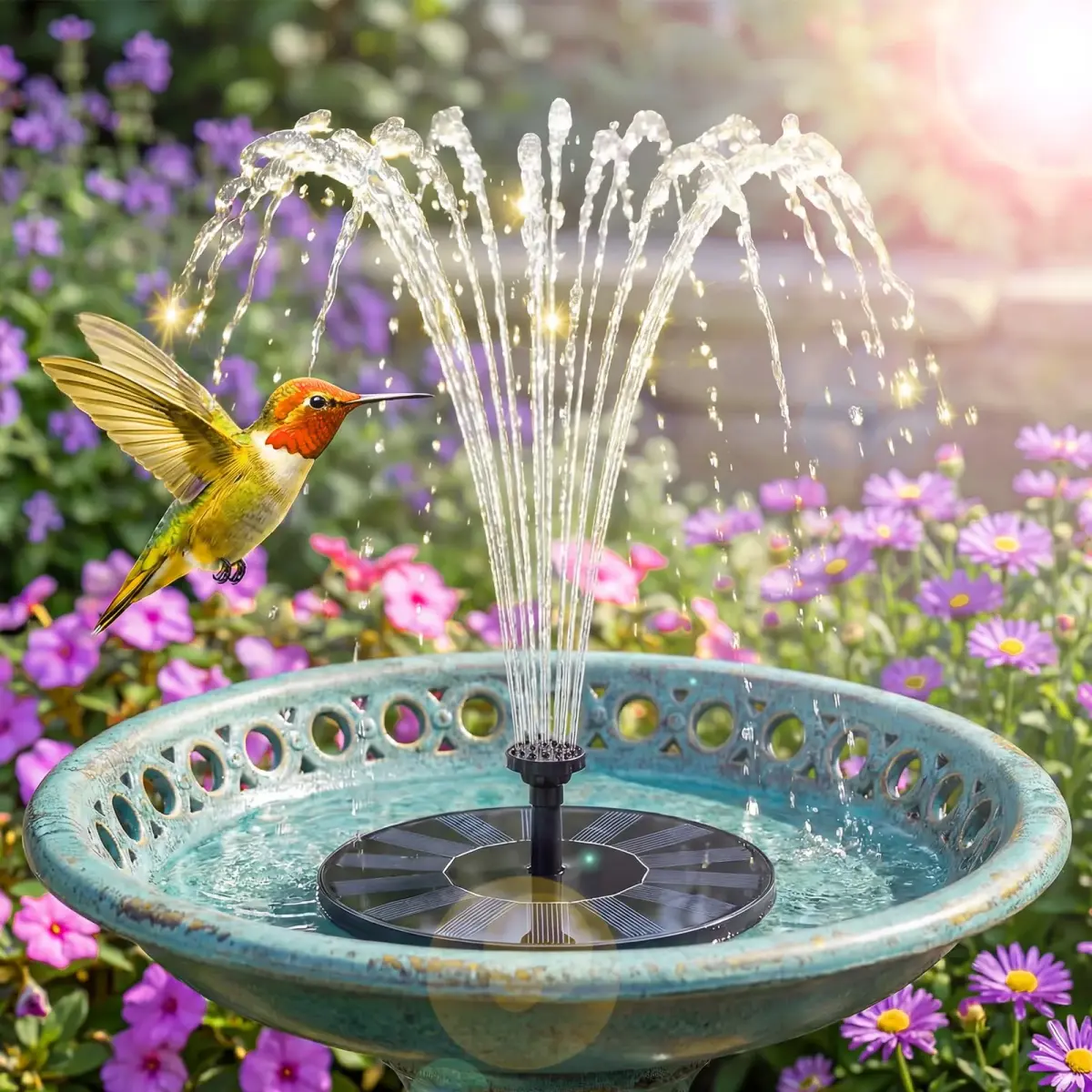 AISITIN Solar Fountain Pump for Bird Bath with 4 Fixer & 6 Nozzles | 1.5W Solar Powered Water Feature - view 5
