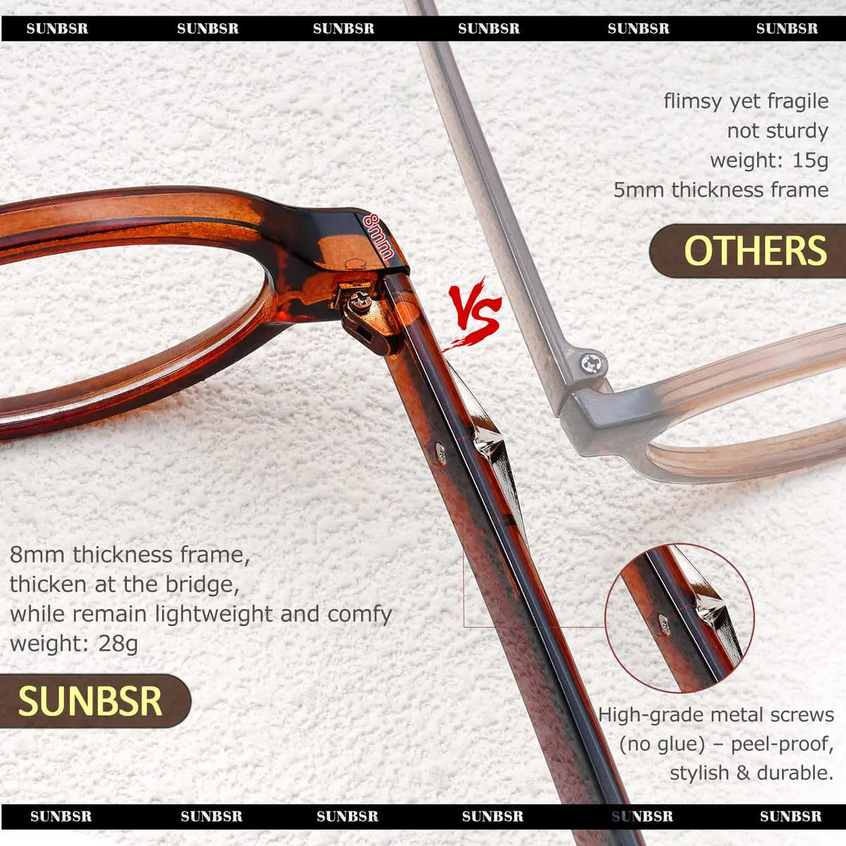 SUNBSR Retro Small Oval Blue Light Glasses for Women Men (Black) | 99% Blue Light & UV Block | Classic Style - view 5