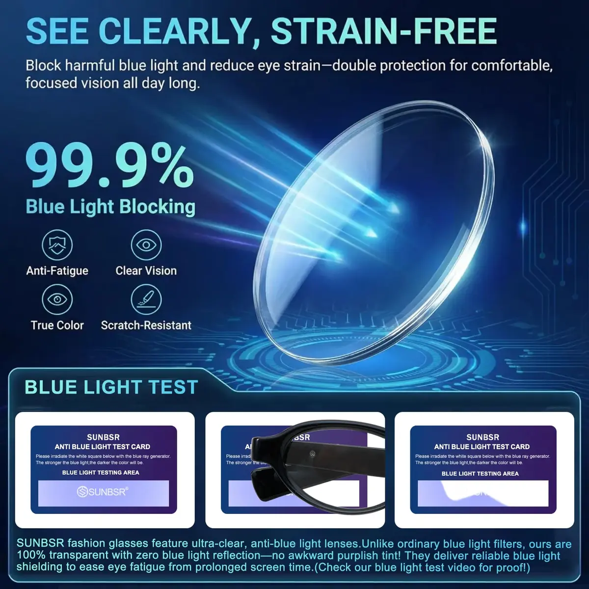 SUNBSR Retro Small Oval Blue Light Glasses for Women Men (Black) | 99% Blue Light & UV Block | Classic Style - view 8