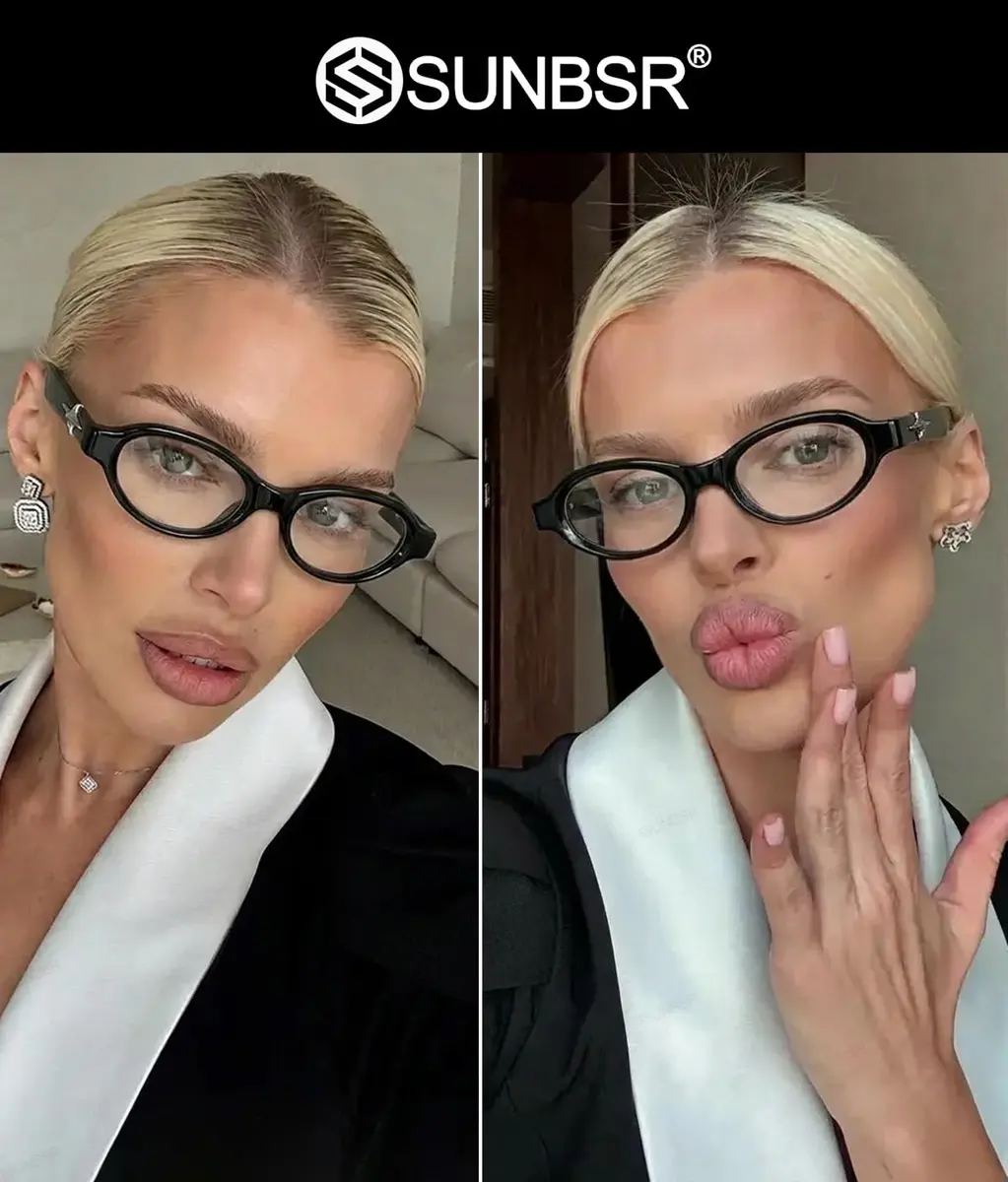 SUNBSR Retro Small Oval Blue Light Glasses for Women Men (Black) | 99% Blue Light & UV Block | Classic Style - view 3