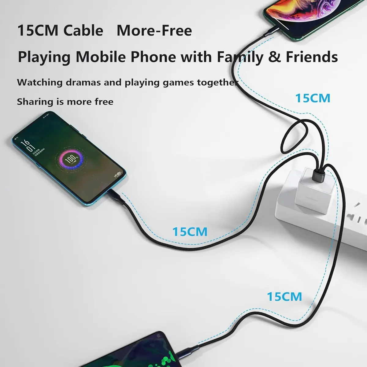 GELRHONR 2-Pack USB C Splitter Cable 120cm (47.2in) | 3-in-1 Fast Charging & Data Transfer - view 2