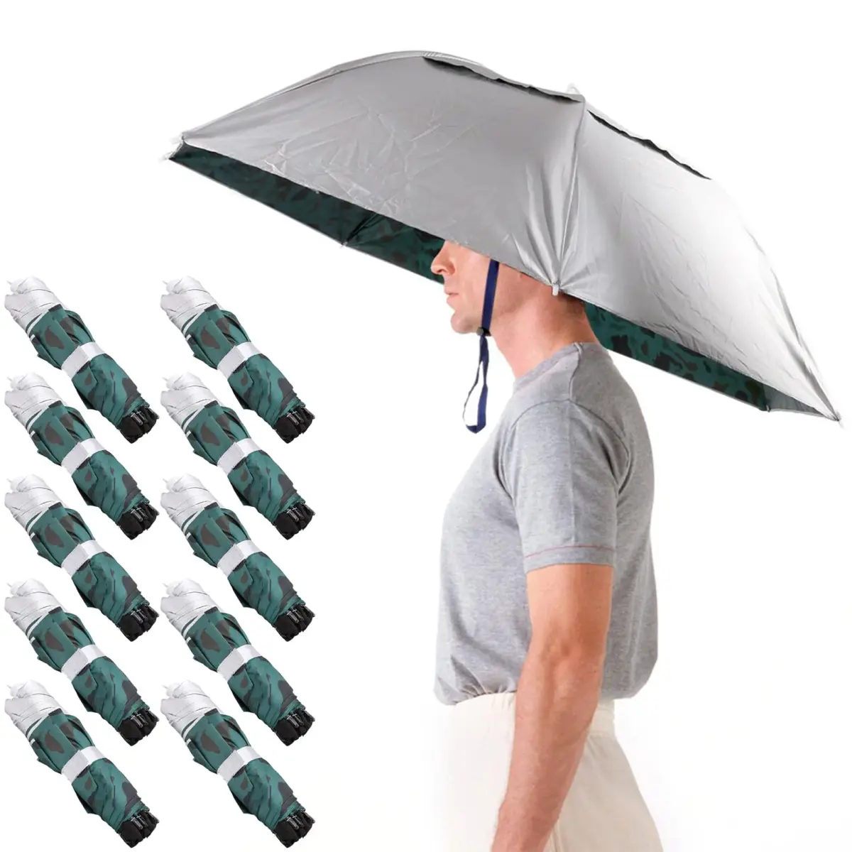 Luwint 10-Pack 36 Inch Umbrella Hat | Hands-Free Sun & Rain Protection for Outdoor Activities - main product image
