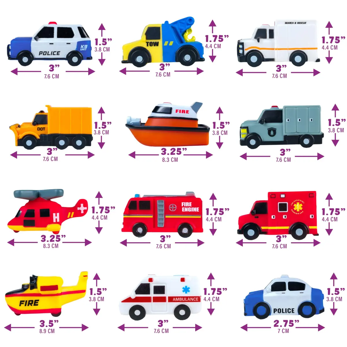 Tub Works Emergency Cars Light Up Bath Toys 12 Pack | Water-Activated Sensory Fun for Toddlers - view 9