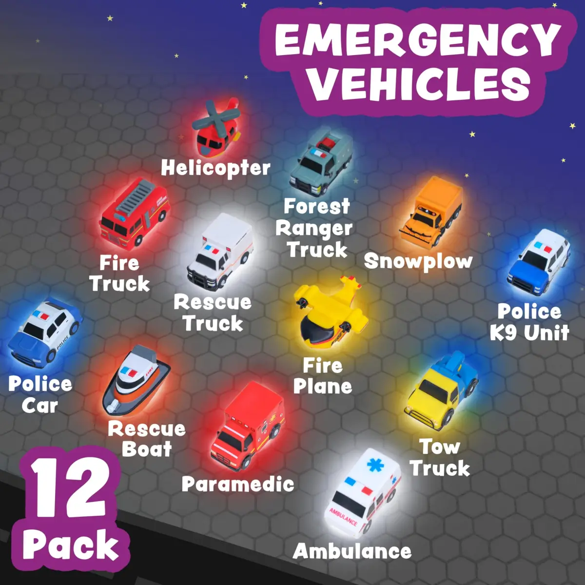 Tub Works Emergency Cars Light Up Bath Toys 12 Pack | Water-Activated Sensory Fun for Toddlers - view 3