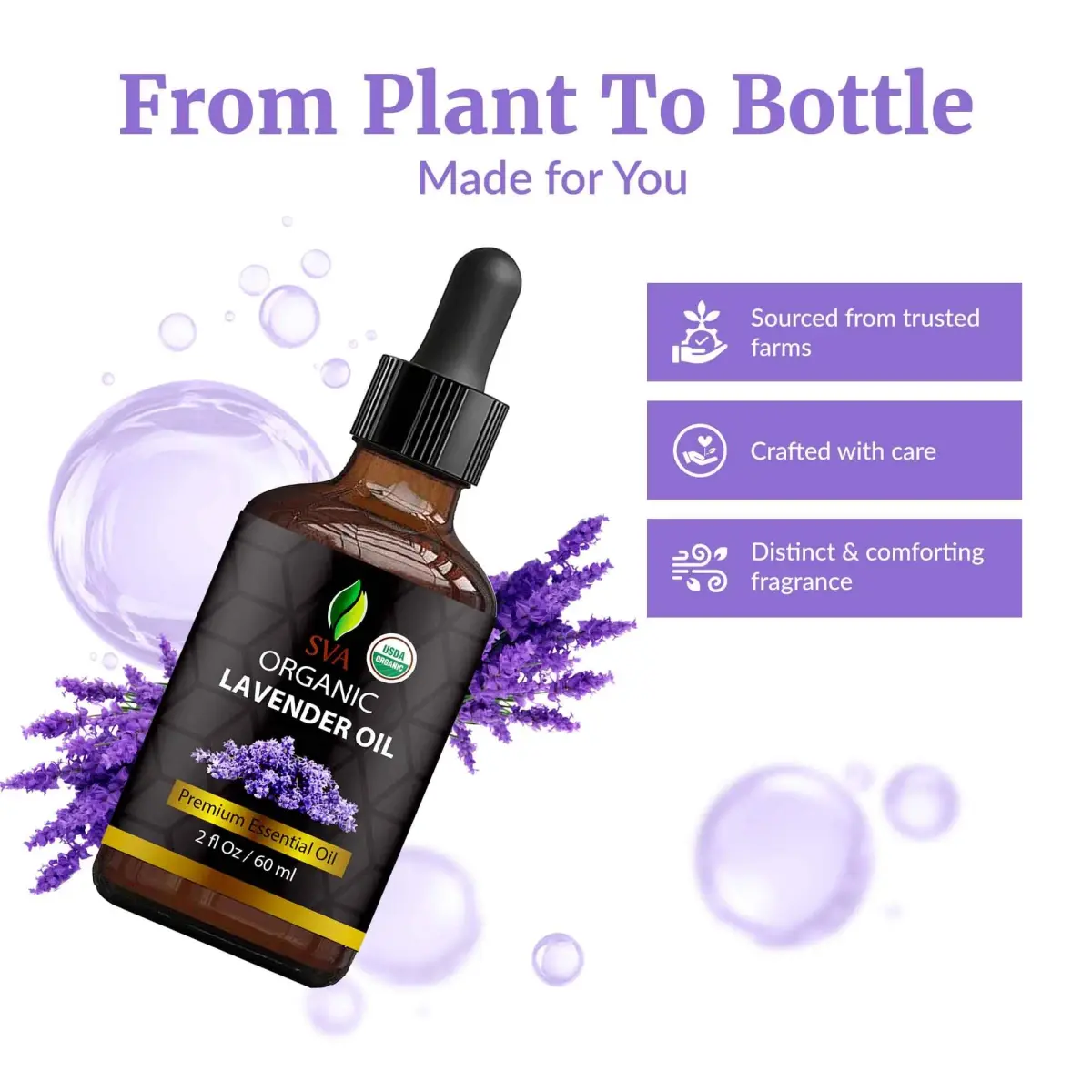 SVA ORGANICS Organic Lavender Essential Oil 60 ml (2 Fl Oz) | Steam Distilled, Pure & Natural - view 4